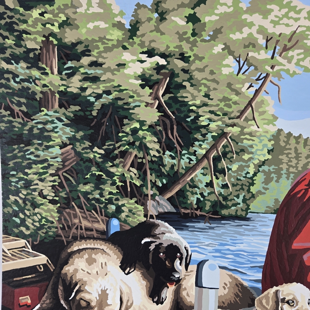 Grandpa With Grandson Fishing On‎ Dock With Labs Vintage Paint By Number 20x16 - Picture 3 of 17